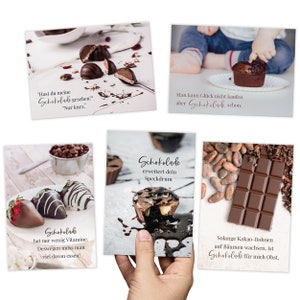 20 Postkarten Set SCHOKOLADE mit lustigen und schönen Sprüchen. Jede Postkarte ein Motiv voll Freude & Augenzwinkern für Schleckermäuler