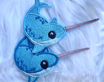 Ecusson brodé à coudre ou à repasser, petit narval kawaii brodé