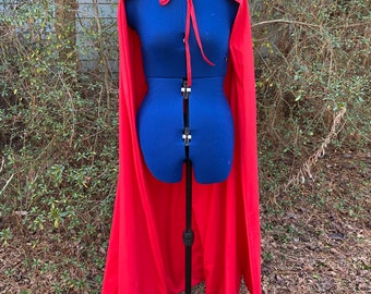 Basic Red Superhero Long Cape or Cloak With Ties for Costume or Cosplay