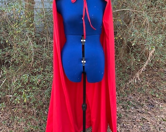 Basic Red Superhero Long Cape or Cloak With Ties for Costume or Cosplay