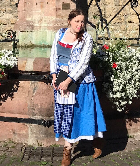 Belle Inspired Blue And White Striped Jacket Or Coat Live Action Beauty And The Beast Adult Size