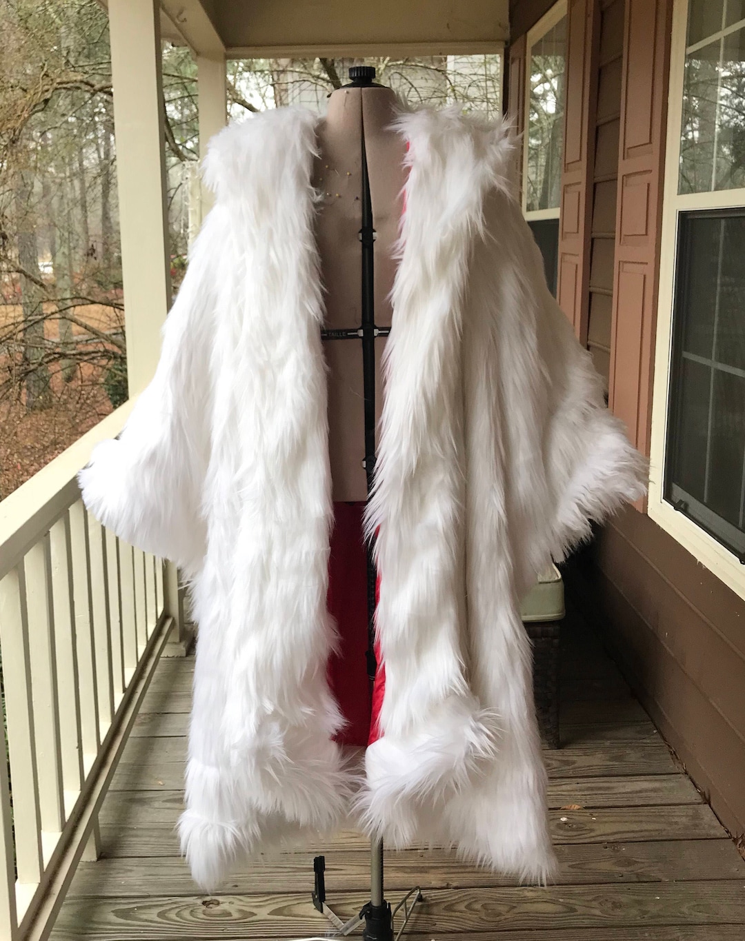 White Mink Fur Coat with White Fox Fur Tuxedo Trim