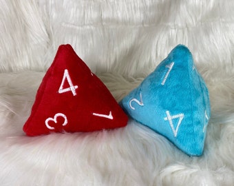 Handmade Embroidered D4 4 Sided Dice Plush Pillow or Stuffed Four Side Die