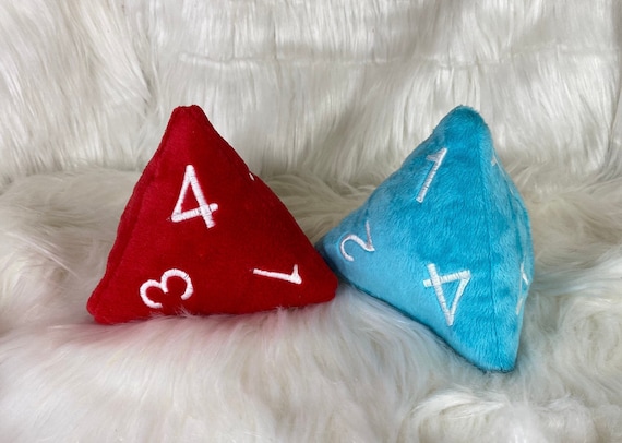 Handmade Embroidered D4 4 Sided Dice Plush Pillow or Stuffed Four Side Die