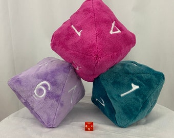 Handmade Embroidered D8 8 Sided Dice Plush Pillow or Stuffed Eight Side Die