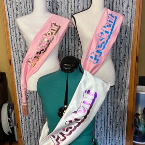Giant President Adult Cosplay Ribbon or Sash Pink, Blue, Gold, or White with Tassel