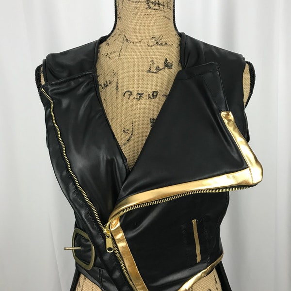 Adult Black and Gold Motorcycle Jacket Coat Cosplay Costume