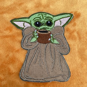 Embroidery SEW or IRON on Patch Drinking Tea Soup or coffee embroidered