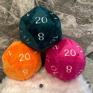 Handmade Embroidered D20 20 Sided Dice Plush Pillow or Stuffed Twenty Side Die Mens gift
