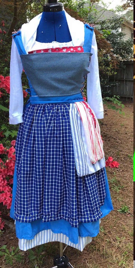 belle 2017 blue dress Buy Adult Peasant Village Costume Cosplay Inspired by Live Action Beauty and the Beast Movie Online in India with a genuine heart Wear to Work Lower Legs in Dark Size:M15.5 34