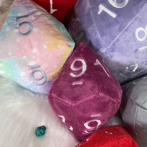 FULL SET Handmade Embroidered D4 D6 D8 D10 Percentile D12 D20 Sided Dice Plush Pillow or Stuffed Mens gift