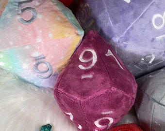 FULL SET Handmade Embroidered D4 D6 D8 D10 Percentile D12 D20 Sided Dice Plush Pillow or Stuffed Mens gift