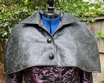 Custom Faux Leather Black Floral Imprinted  Cloak or Cape Capelet Adult Costume or Cosplay Regina Evil Queen