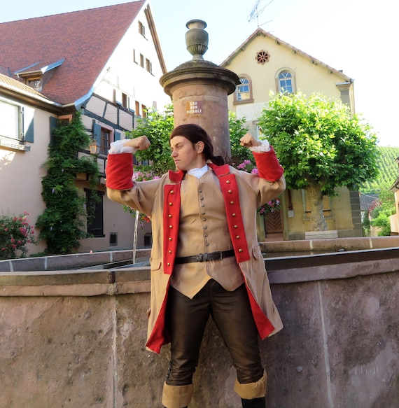 Adult Live Action Inspired Village Gaston Red Brown Coat and Vest