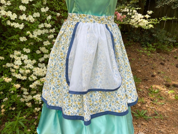 50s Vintage or Retro Style Handmade Floral Apron Blue and Yellow