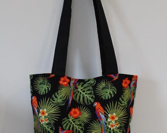 Bolso con estampado de loros y hojas de palmera