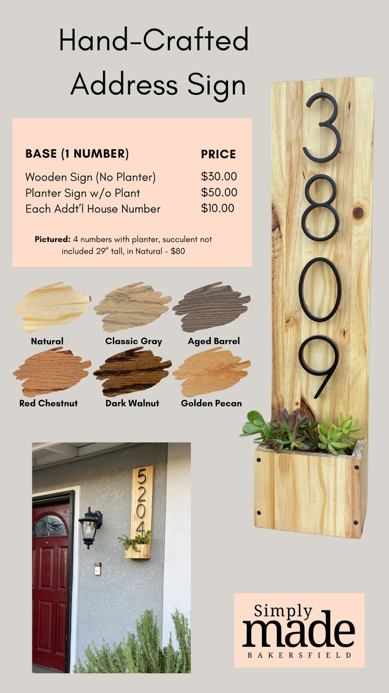 Modern Rustic House Numbers Address Sign With Planter | Etsy