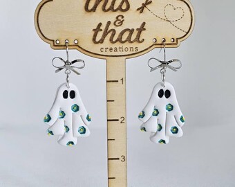 Ghost with flowers dangle earrings