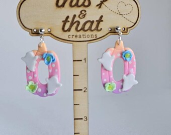 Funky Pumpkins with Ghosts and Flowers - Dangle Earrings