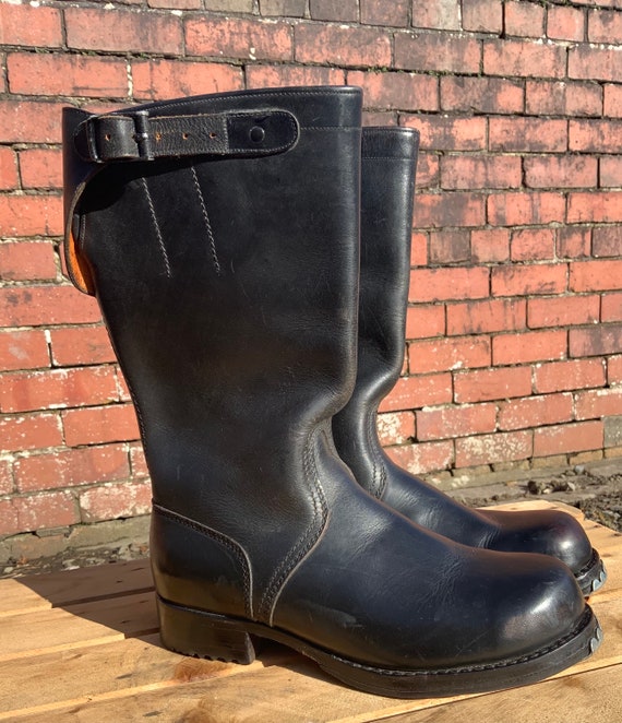 Black Leather Military/ Motorcycle Boots With Toe Plates. Size Etsy