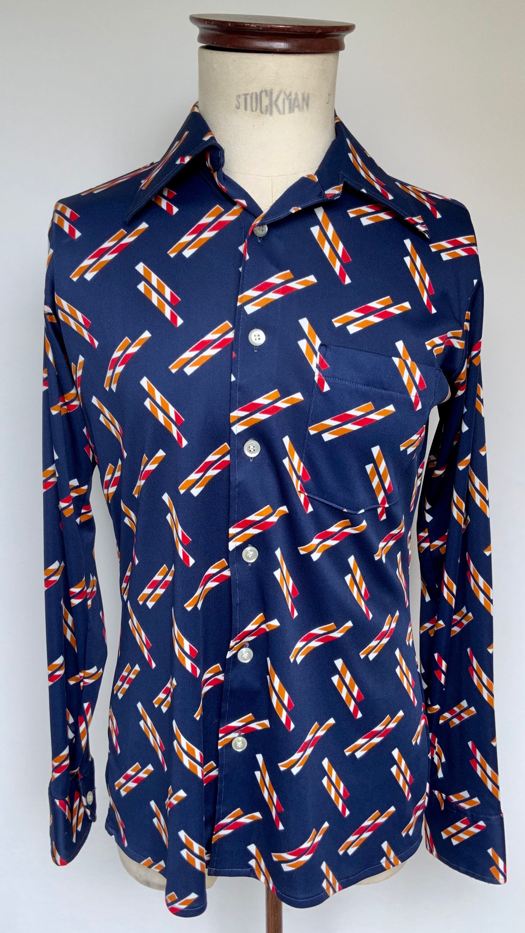 1970s big collar patterned shirt 16 Etsy