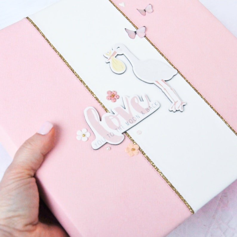 Personalised Luxury NEW BABY Girl Keepsake Book BOXED Christening Baby Shower