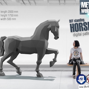 Pferd DIY Metall schweißen Low Poly 3D Modell - digitales Schnittmuster .pdf (Montageschema), .dxf (CNC Schnitt)
