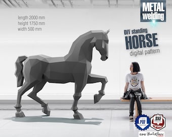 Caballo DIY soldadura de metal modelo 3d low poly - patrón digital .pdf (esquema de montaje), .dxf (corte CNC)