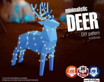 Deer Christmas and New Year DIY 3d decor papercraft, digital pattern in .pdf