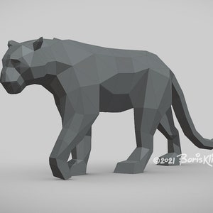 Panther DIY metal welding low poly 3d model, digital pattern. .PDF, .dxf Jaguar, Cougar, Leopard, black cat. image 8