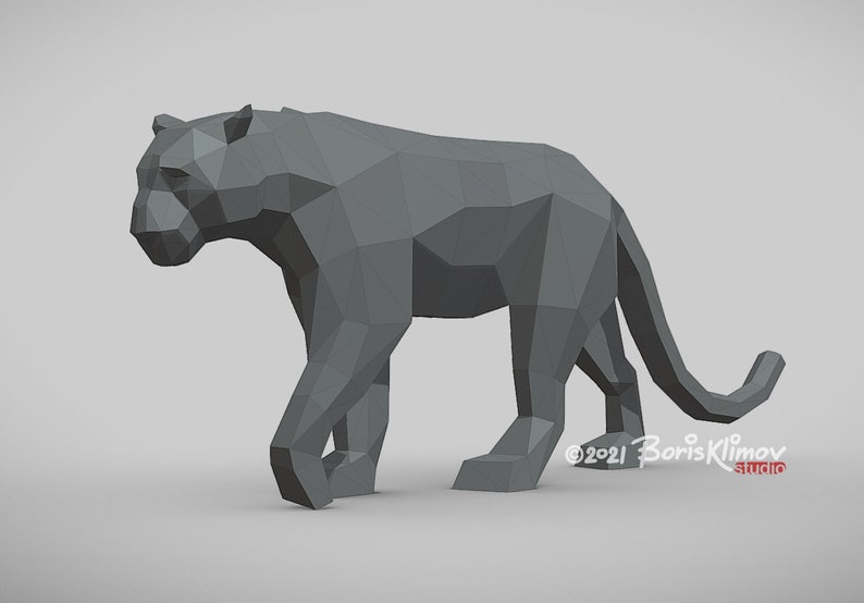 Panther DIY metal welding low poly 3d model, digital pattern. .PDF, .dxf Jaguar, Cougar, Leopard, black cat. image 8