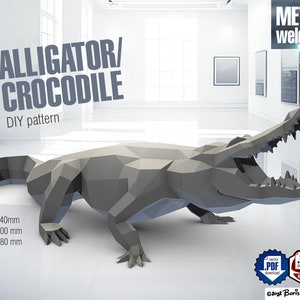 Crocodile, Alligator, DIY metal welding low poly 3d model, digital pattern .pdf .dxf