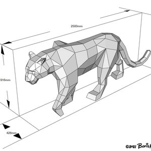 Panther DIY metal welding low poly 3d model, digital pattern. .PDF, .dxf Jaguar, Cougar, Leopard, black cat. image 2