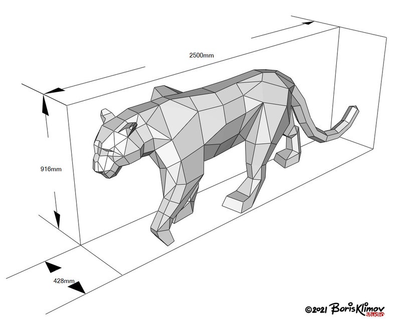 Panther DIY metal welding low poly 3d model, digital pattern. .PDF, .dxf Jaguar, Cougar, Leopard, black cat. image 2