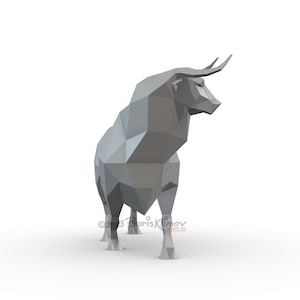 Bull Digital plan for DIY metal welding a low poly 3d model. Digital files .pdf scheme, .dxf CNC cutting, .pdo read only 3d view zdjęcie 9