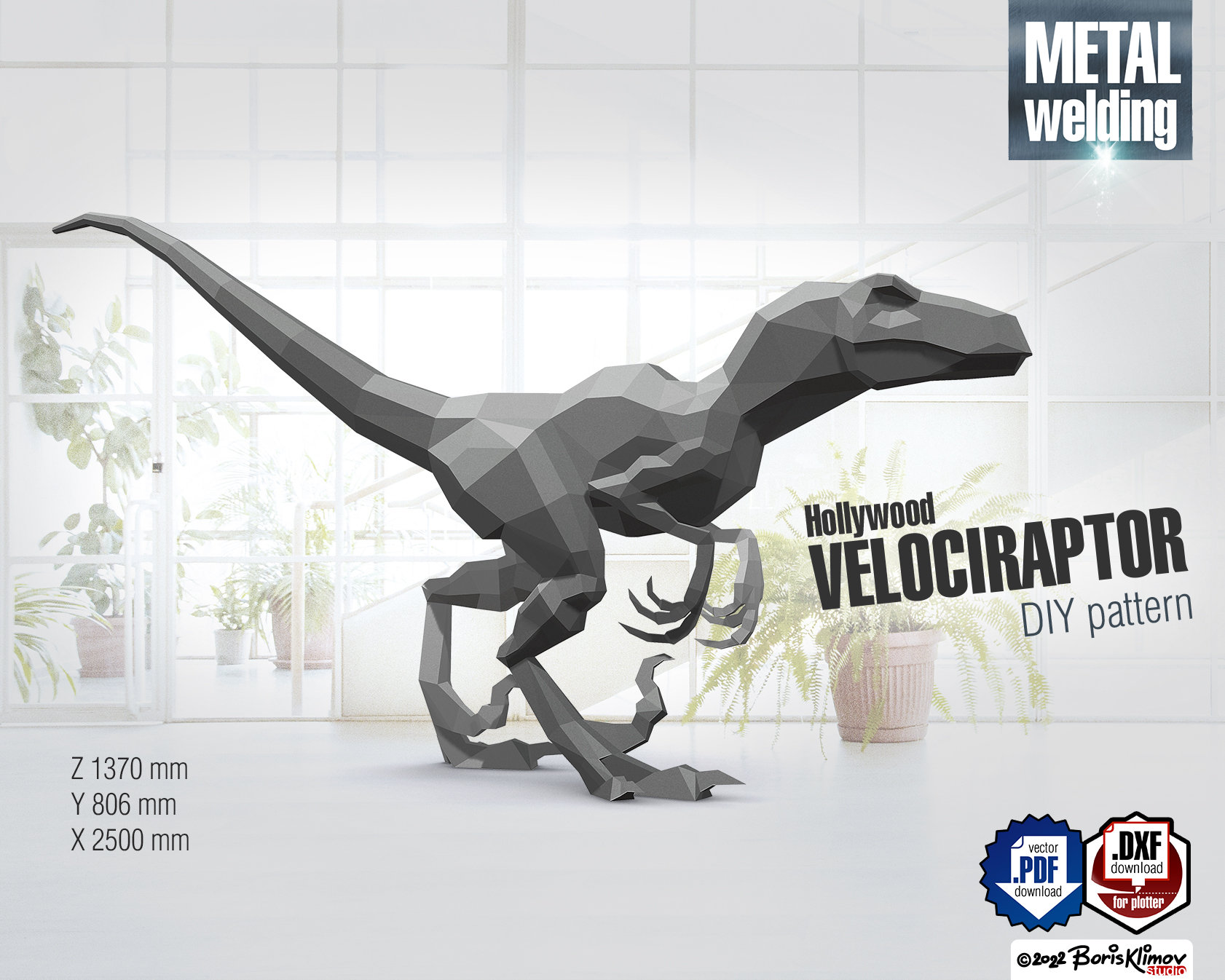 Velociraptor, DIY Metal Welding Low Poly 3d Model, Digital