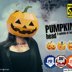 Cabeza de calabaza. Decoración de papel para Halloween, diseño DIY de papercraft, patrón digital. Modelo para ensamblar. .pdf .dxf .svg para A4.