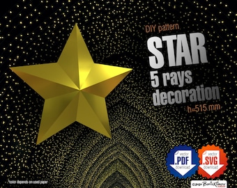 Star 5 rays 515 mm tall Christmas DIY 3d decoration papercraft, digital pattern pdf, svg