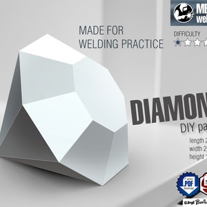 Diamant, DIY Metallschweißen Low-Poly-3D-Modell, digitales Muster .pdf, .dxf, .svg