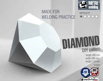 Diamond, DIY metal welding low poly 3d model, digital pattern .pdf, .dxf, .svg