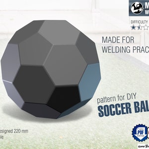 Fußball, DIY Metallschweißen Low Poly 3D Modell, digitales Schnittmuster .pdf, .dxf. Perfekt zum Schweißüben