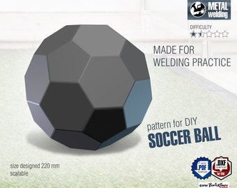 Soccer ball, DIY metal welding low poly 3d model, digital pattern .pdf, .dxf. Perfect for welding practice
