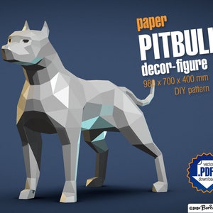 Pitbull papercraft 3d paper model -  DIY digital pattern. PDF - A4