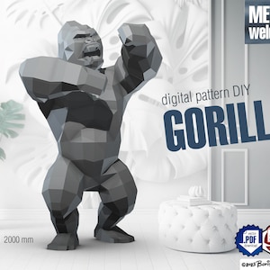 Gorilla! Digitaler Plan zum DIY Metallschweißen eines Low Poly 3D Modells. Schema .pdf, CNC-Schneiden .dxf