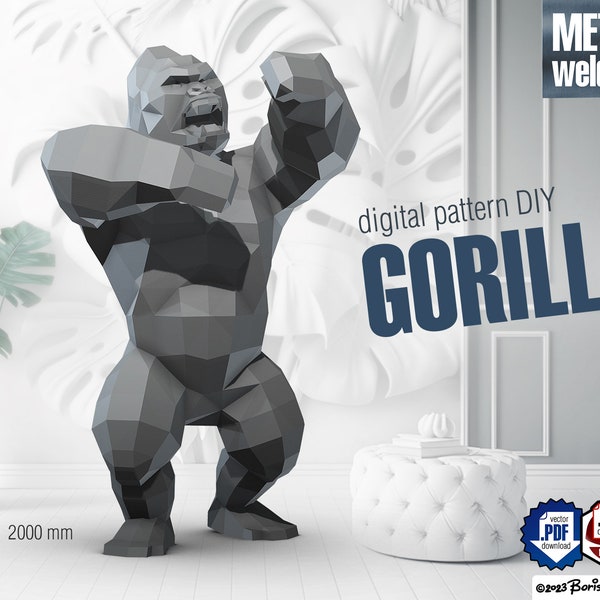 Gorilla! Digital plan for DIY metal welding a low poly 3d model. Scheme .pdf, CNC cutting .dxf