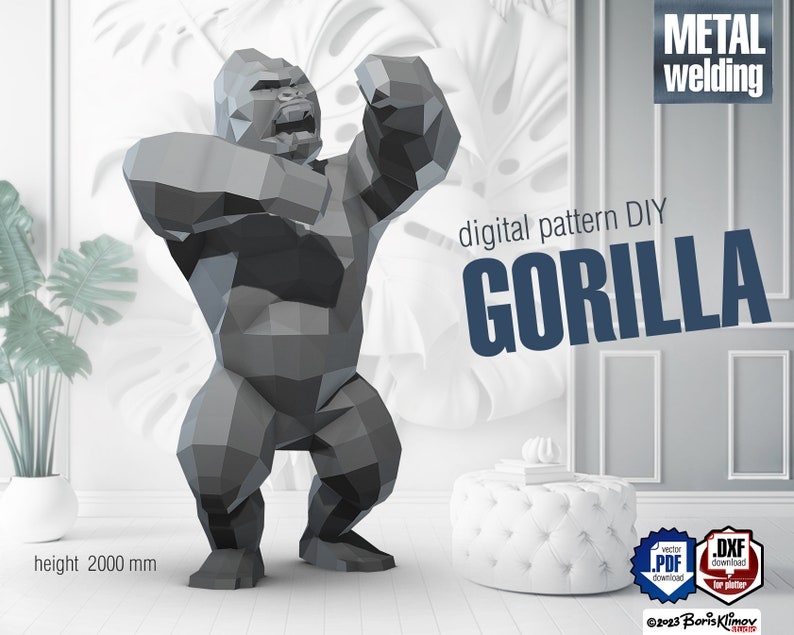 Gorilla Digital plan for DIY metal welding a low poly 3d model. Scheme .pdf, CNC cutting .dxf image 1