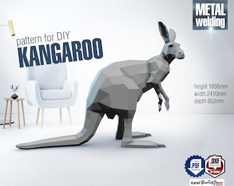 Kangaroo digital plan for DIY metal welding low poly 3d model in formats .pdf .dxf