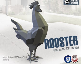 Rooster! Weld it yourself with Digital plan for metal. Set of digital files include: .pdf - scheme, .dxf .svg - CNC cutting.