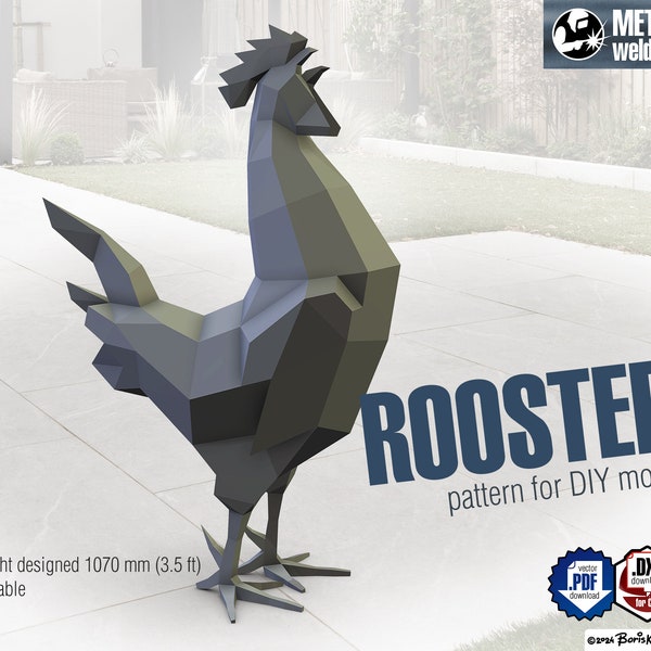 Rooster! Weld it yourself with Digital plan for metal. Set of digital files include: .pdf - scheme, .dxf .svg - CNC cutting.