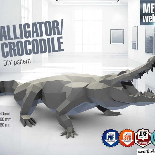 Crocodile, Alligator, DIY metal welding low poly 3d model, digital pattern .pdf .svg .dxf .pdo